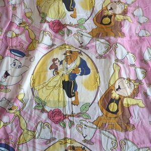Vintage 90s Beauty and the Beast Pink Flat Sheet Twin